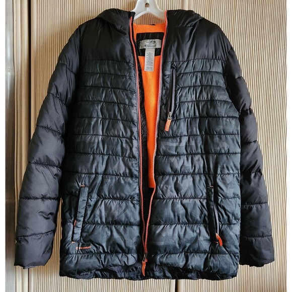 Champion Hooded Puffer Jacket Size XL 16-18 Black Orange Youth Ski Winter Coat - Picture 4 of 7